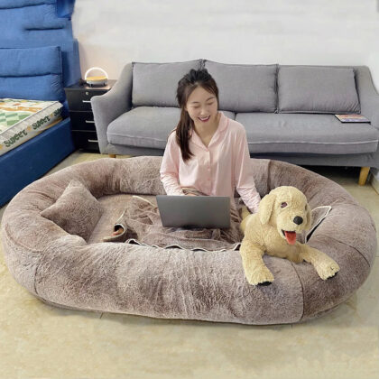 Human Dog Bed – Giant Comfy Plush with Pocket, Portable Large Bean Bag, Human-Sized Pet Bed for Naps, Extra Size Sofa